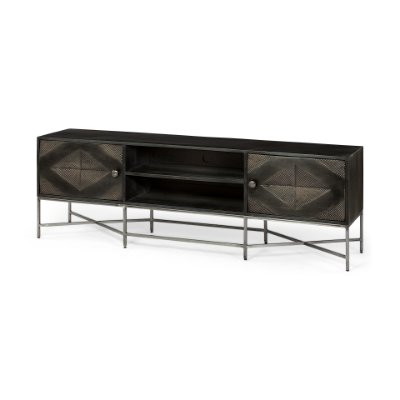 67741 - Hogarth I Dark Brown Solid Wood TV Stand Media Console with Storage, TV up to 81"