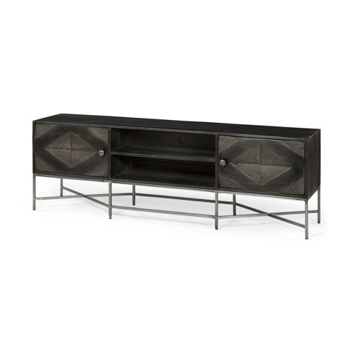 67741 - Hogarth I Dark Brown Solid Wood TV Stand Media Console with Storage, TV up to 81"