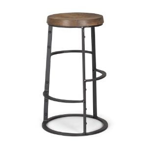 Neo Backless 26.3in Seat Counter Stool | Brown Wood w/ Black Metal