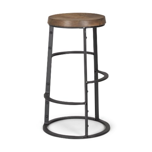 67903 - Neo 26.3" Seat Height Brown Wood Seat Black Metal Frame Stool