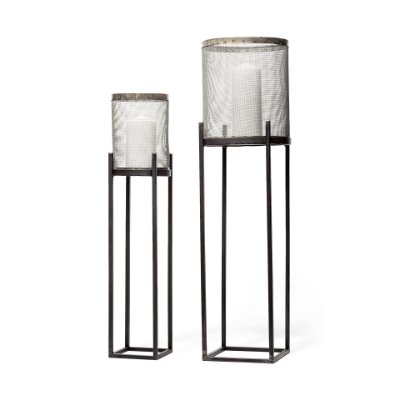 67962 - Steen Set of Two Black Meshed Metal Candle Holder Lanterns 