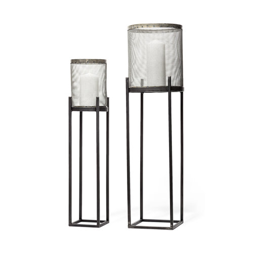 67962 - Steen Set of Two Black Meshed Metal Candle Holder Lanterns 