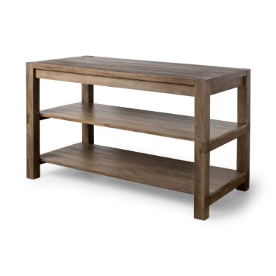 67850 - Emeril Brown Solid Wood Two-Tier Smooth Counter Top Kitchen Island 