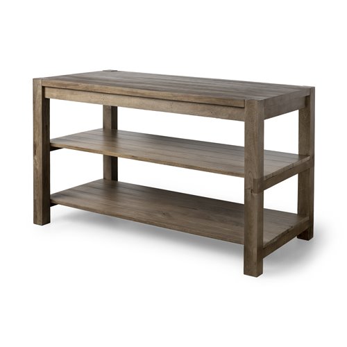 67850 - Emeril Brown Solid Wood Two-Tier Smooth Counter Top Kitchen Island 