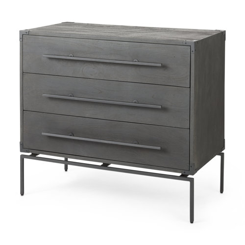 67826 - Ward 34L x 18W Brown Wood and Iron 3 Drawer Accent Cabinet 