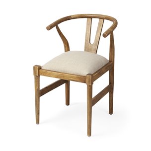 Trixie Curved Back Dining Arm Chair | Cream Fabric w/ Brown Wood