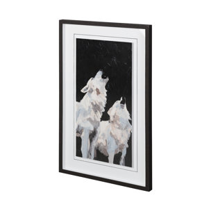 Midnight Wolves by Julie Devine a Hand Embellished Textured Framed Art Print Matted under Glass