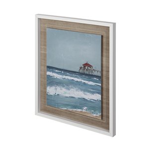 Fishing Pier I by Jade Reynolds a Hand Embellished Textured Framed Art Print Matted under Glass
