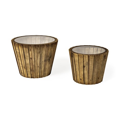67975 - John Paul (Set of 2) 25L x 25W Brown Wood W/ Glass Accent Tables