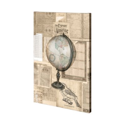 100998-L - Academic Globe Illustration by Mercana Studio a Hand Embellished Textured Canvas