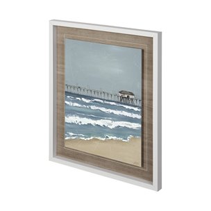 Fishing Pier II by Jade Reynolds a Hand Embellished Textured Framed Art Print Matted under Glass