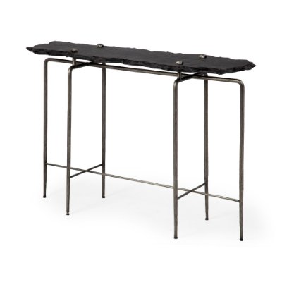 67801-AB - Pinera III 49L x 17W Black Slate W/Iron Base Console Table
