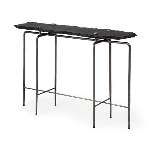 67801-AB - Pinera III 49L x 17W Black Slate W/Iron Base Console Table