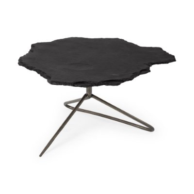 67802-AB - Pinera 37"x33" Black Slate With Iron Base Coffee Table