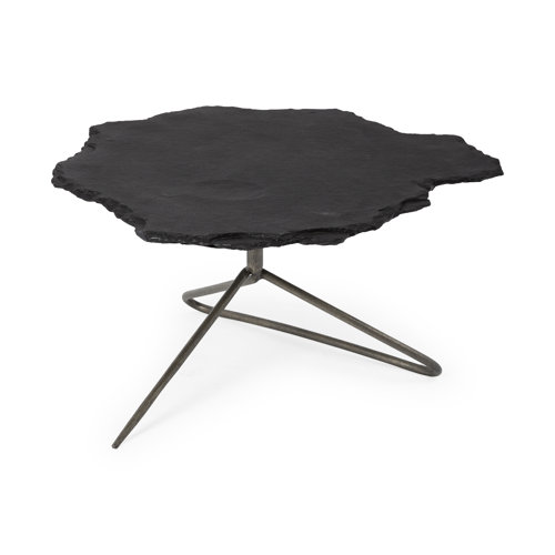 67802-AB - Pinera 37"x33" Black Slate With Iron Base Coffee Table