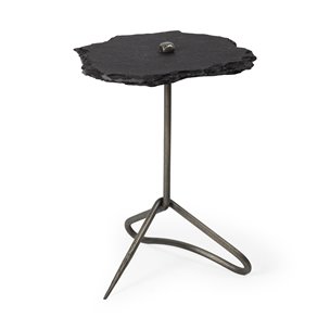 Pinera II 19L x 19W Black Slate Top W/ Triangular Iron Base Accent Table 