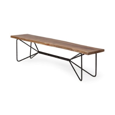 67854-AB - Papillion III 66x18 Natural Solid Wood and Iron Dining Bench 
