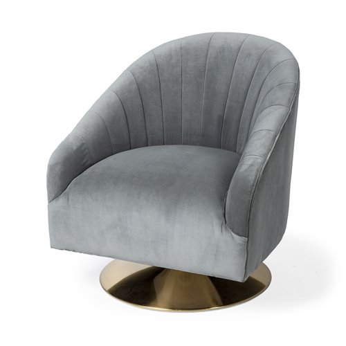 67921 - James II Gray Blue Velvet Covered Seat w Gold Swivel Base Accent Chair 
