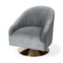 67921 - James II Gray Blue Velvet Covered Seat w Gold Swivel Base Accent Chair 