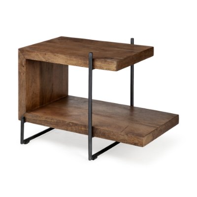 67841 - Maddox 30L x 18W x 22H Medium Brown Wood w/ Black Metal U-shaped End/Side Table
