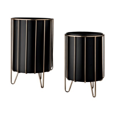 67919 - Pianta 13 x 21 Set of Two Black Metal Insert Brass Frame Plant Stands 