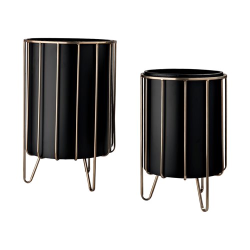 67919 - Pianta 13 x 21 Set of Two Black Metal Insert Brass Frame Plant Stands 