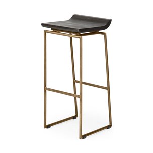 Givens Low Back 32in Seat Bar Stool | Brown Wood w/ Gold Metal