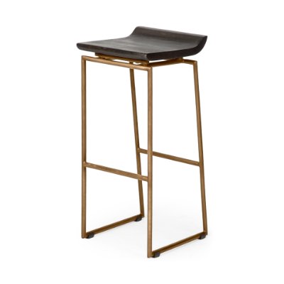 67991 - Givens 30.25"H Seat Height Brown Wood Seat Gold Metal Base Stool