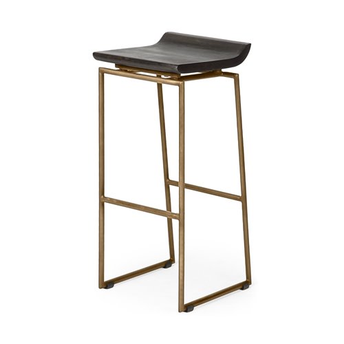 67991 - Givens 30.25"H Seat Height Brown Wood Seat Gold Metal Base Stool