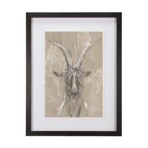 Sketch of Animal V (Goat) by Mercana Studio Hand Embellished Framed Art Print Matted under Glass