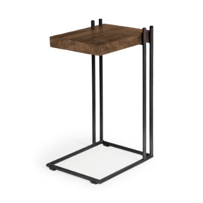 67842 - Maddox 16L x 13.5W x 27H Medium Brown Wood w/ Black Metal C-shaped End/Side Table