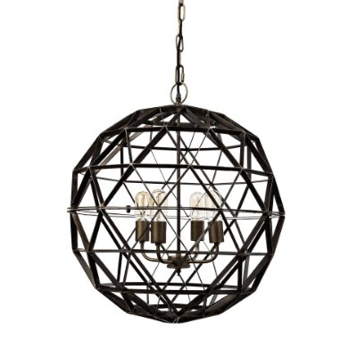 67956 - Dyson II (22.5"D) Black Metal Triangular Orb Four Bulb Chandelier 