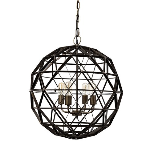 67956 - Dyson II (22.5"D) Black Metal Triangular Orb Four Bulb Chandelier 