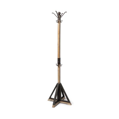 68000 - Lamda 22 x 75 Black Metal and Light Brown Wood Coat Rack