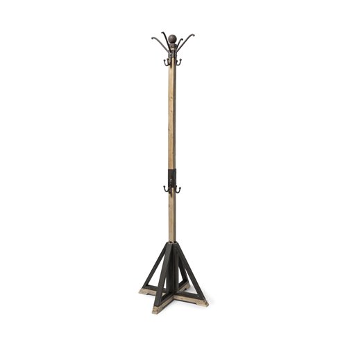 68000 - Lamda 22 x 75 Black Metal and Light Brown Wood Coat Rack