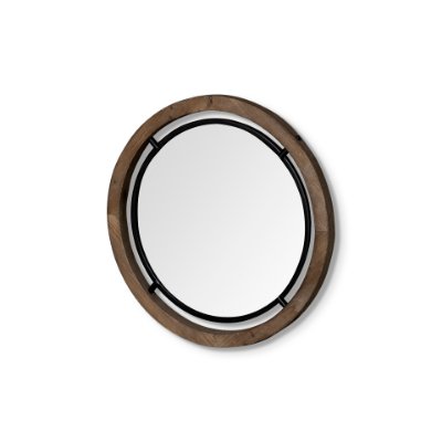 68002 - Josi 19" Brown Wood and Black Metal Frame Mirror