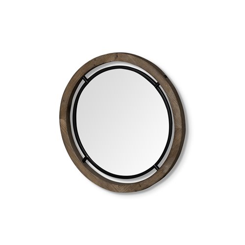 68002 - Josi 19" Brown Wood and Black Metal Frame Mirror