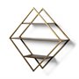 68006 - Neil I Diamond Shape Wall Mounted Brass Frame w Three Wood Wall Shelves