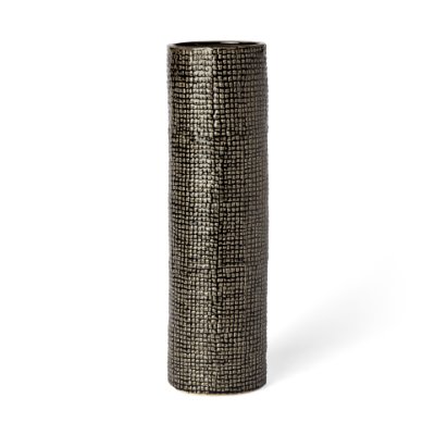 68026 - Kona III Large Black/Gold Cylindrical Ceramic Vase 