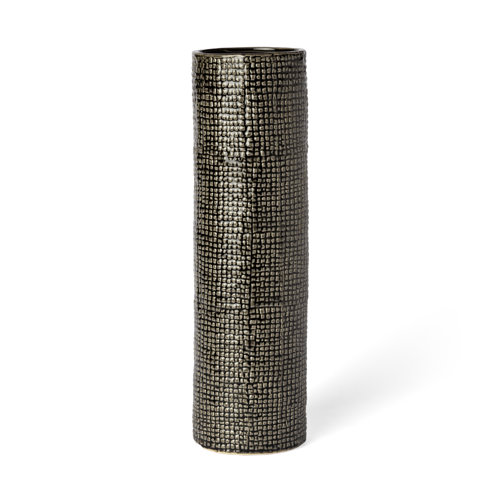 68026 - Kona III Large Black/Gold Cylindrical Ceramic Vase 