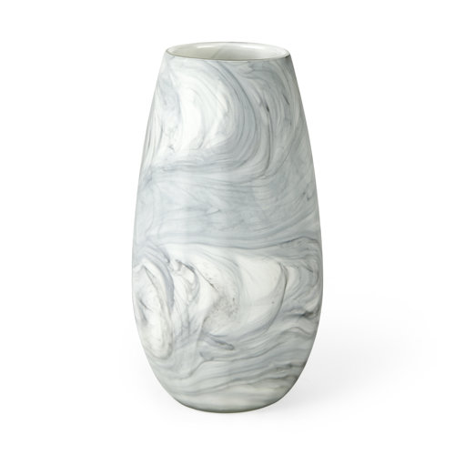 68038 - Volta II Tall White Gray Abstract Pattern Glass Vase 