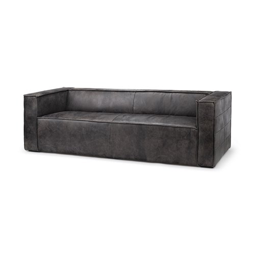 68092 - Stinson II 91" Black Leather Three Seater Sofa