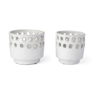 68097 - Larissa Set of Two White Ceramic Hollow Pattern Vases 