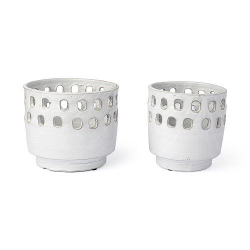 68097 - Larissa Set of Two White Ceramic Hollow Pattern Vases 
