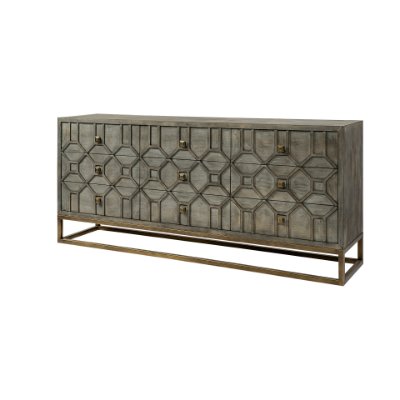 68116 - Genevieve II 70x15.8 Gray Fir Veneer W/Gold Metal Frame Base 9 Drawer Sideboard