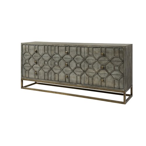 68116 - Genevieve II 70x15.8 Gray Fir Veneer W/Gold Metal Frame Base 9 Drawer Sideboard