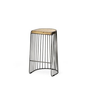 Seagram Backless 30.5in Seat Bar Stool | Brown Wood w/ Black Metal