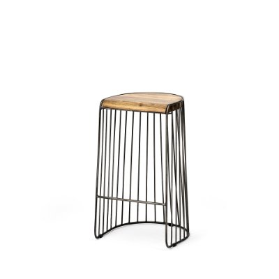 68136 - Seagram 30.5" Seat Height Brown Seat Black Metal Frame Stool