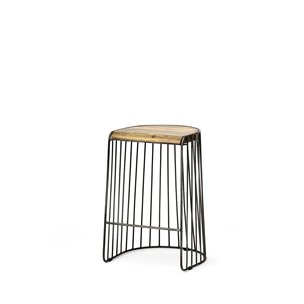 Seagram Backless 25.6in Seat Counter Stool | Brown Wood w/ Black Metal