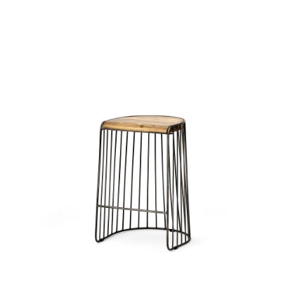 68137 - Seagram 25.6" Seat Height Brown Wood Seat Black Metal Frame Stool